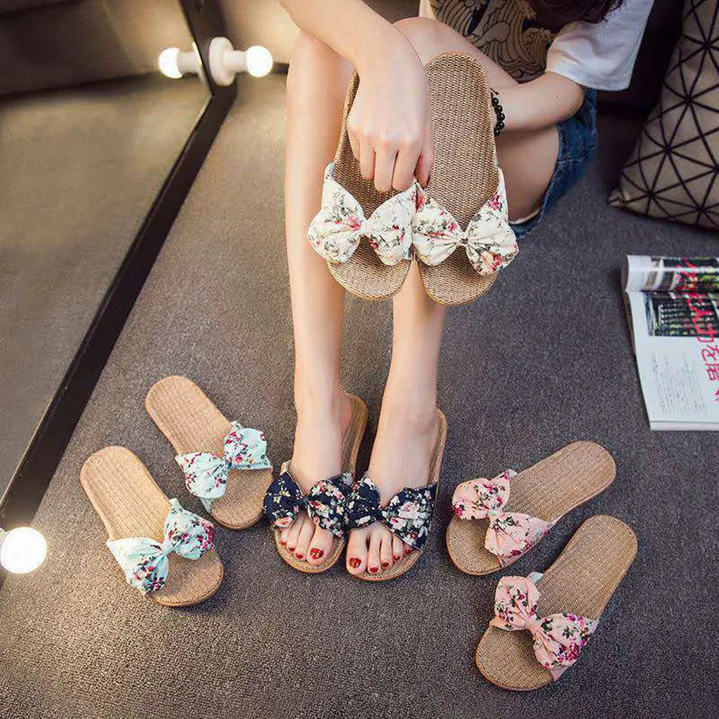 Bow Linen Slippers