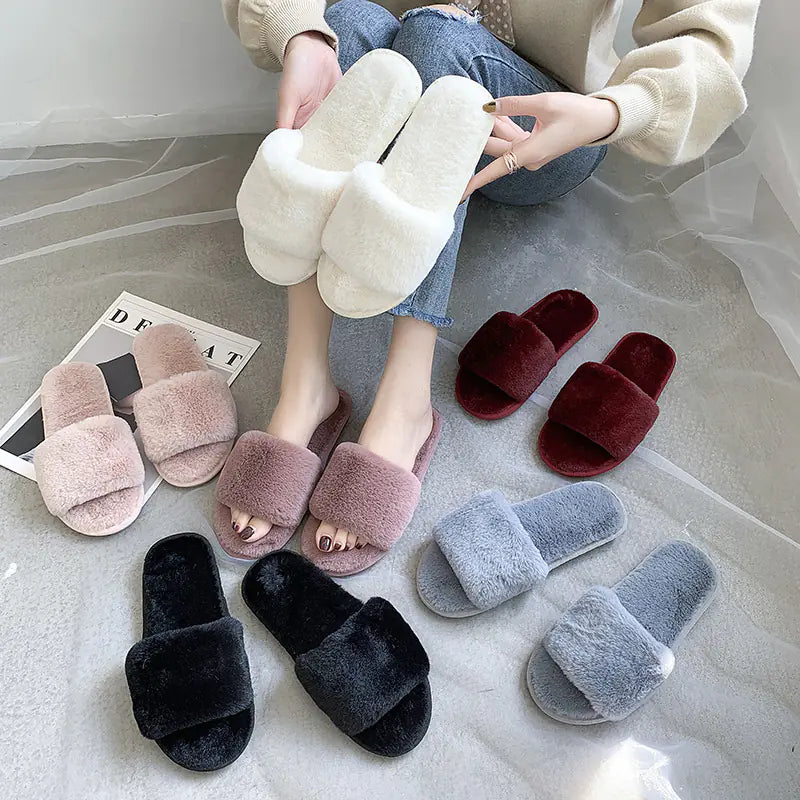 New Ladies Fashion Suede Plush Slippers