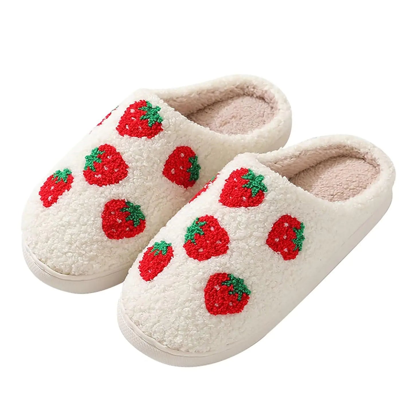 QSKPC Womens Mens Heart Heart Slippers Strawberry Cherry Mushroom Slippers Evil Eye Slippers Cartoon Animal Cat Slippers Memory Foam Cozy Plush Slippers Couple Indoor Household Slippers Strawberry