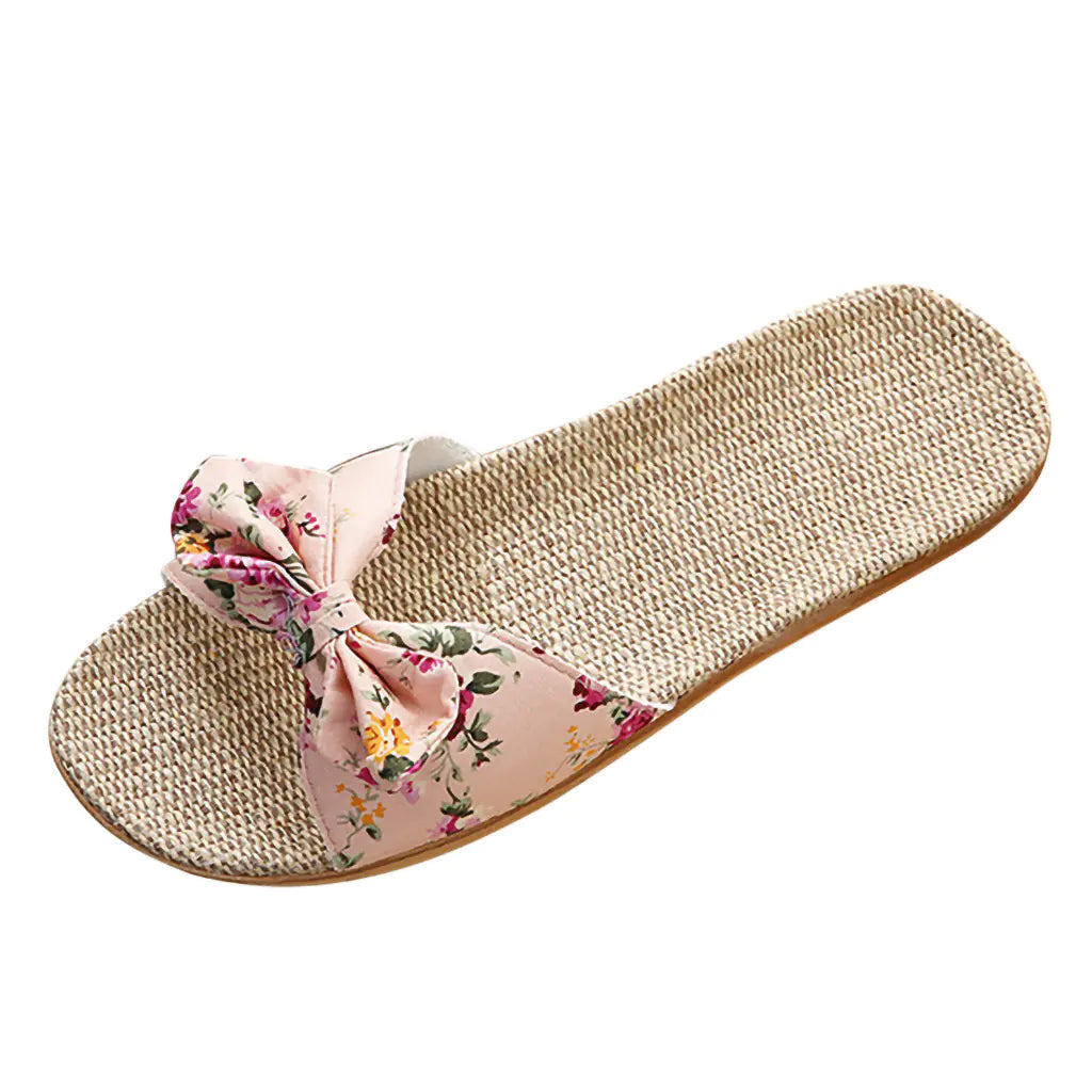 Bow Linen Slippers
