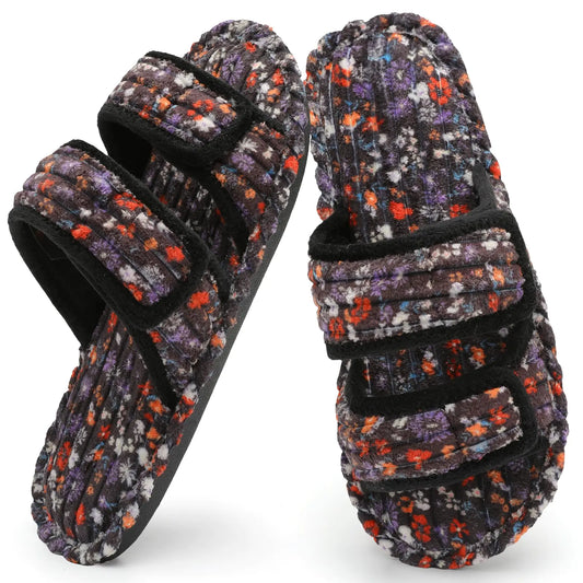 Wide Diabetic Orthopedic Slippers House Slippers Women Ladies Soft Memory Foam Bedroom Home Slipper for Senior Elderly Mom Summer Open Toe Slides Sandals Cute Winter Fall Slippers Black Size