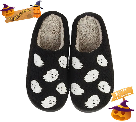 Halloween Slippers Spooky Boo Slippers Cartoon Warm Spook Slippers Soft Funny Comfort Memory Foam Mens Womens House Shoes 39-40