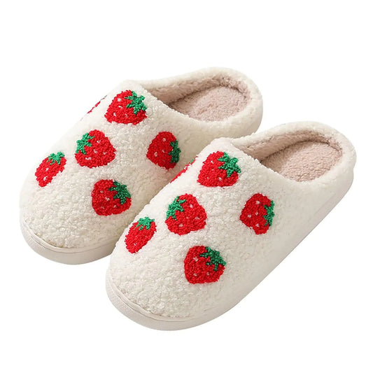 QSKPC Womens Mens Heart Heart Slippers Strawberry Cherry Mushroom Slippers Evil Eye Slippers Cartoon Animal Cat Slippers Memory Foam Cozy Plush Slippers Couple Indoor Household Slippers Strawberry