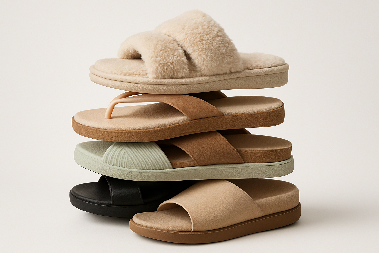 slippers/sandals stacked on top of each other