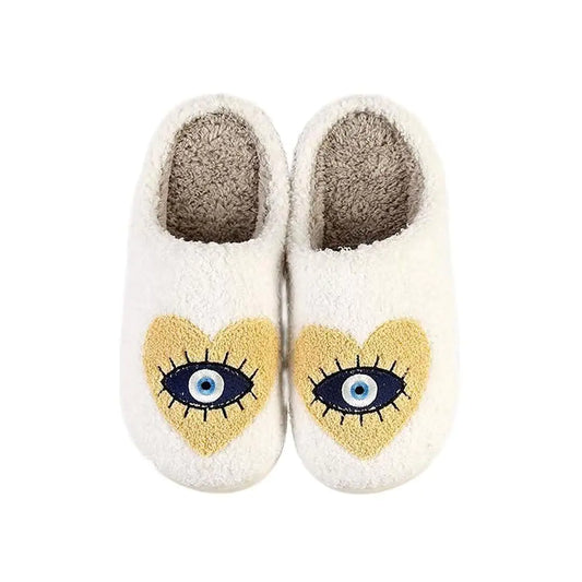 Plush Slippers Love Slippers Love Eyes Slippers Heart Shaped Slippers Memory Foam Plush Couple Slippers Indoor Household Slippers Flat Slippers Yellow 43-44